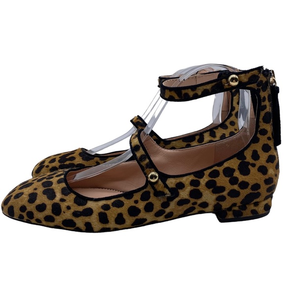 J. Crew Flats Sally Women's Calf Hair Leather Leopard Button Casual Size 7 - Picture 2 of 11